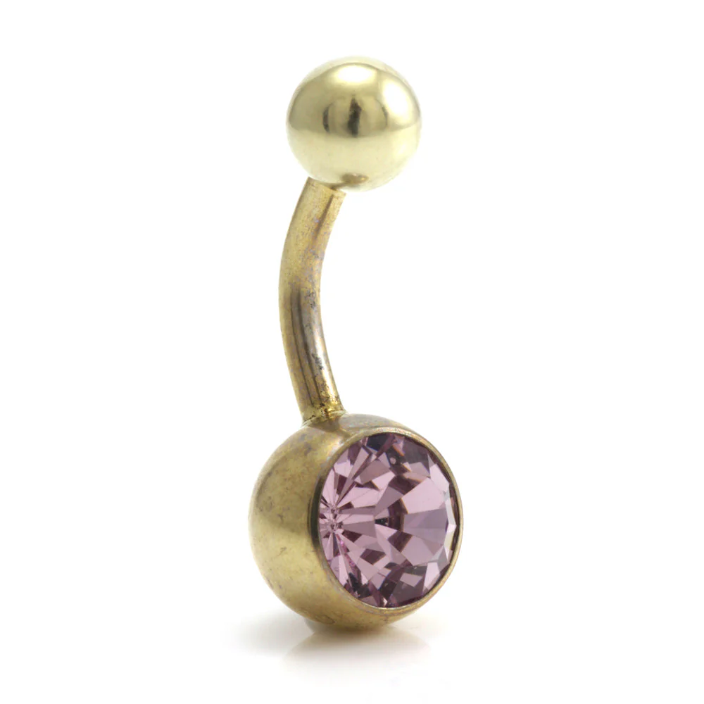 Zircon PVD Gold Ti Single Jewelled Navel Bar - Image 8