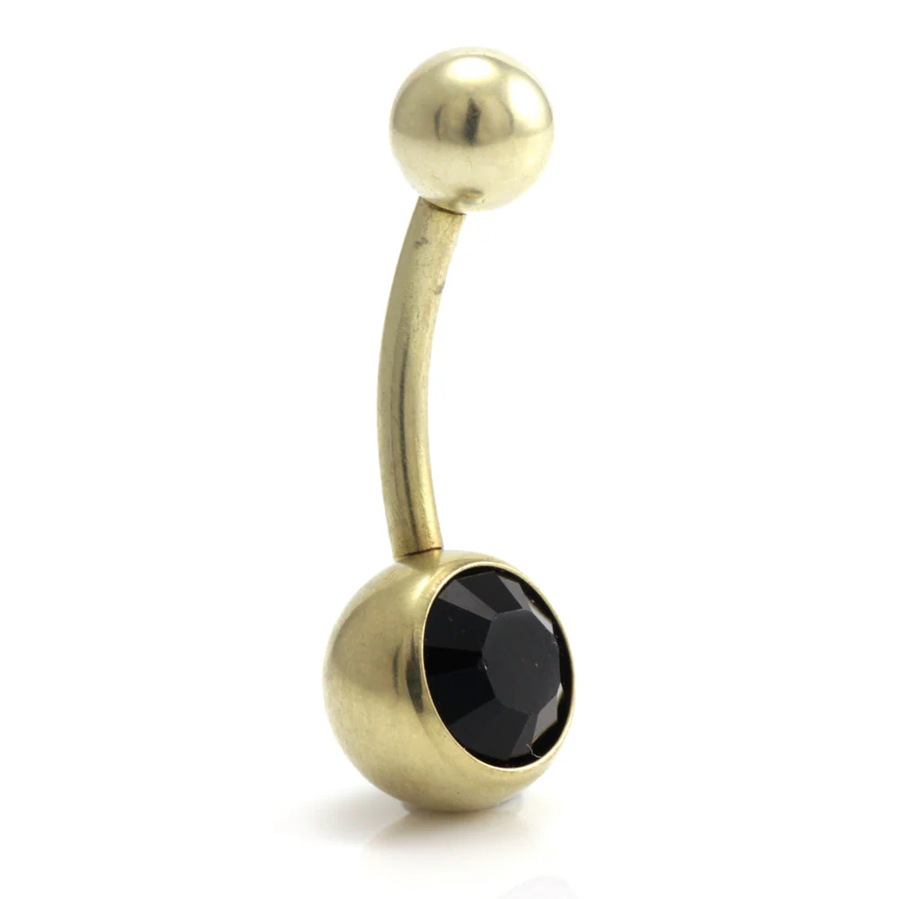 Zircon PVD Gold Ti Single Jewelled Navel Bar - Image 9